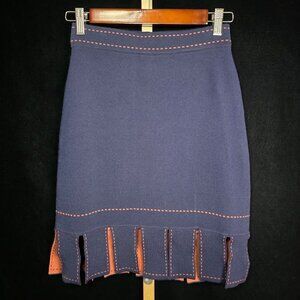 STAUD Elegant Blue/Camel Mini Pencil Skirt XS